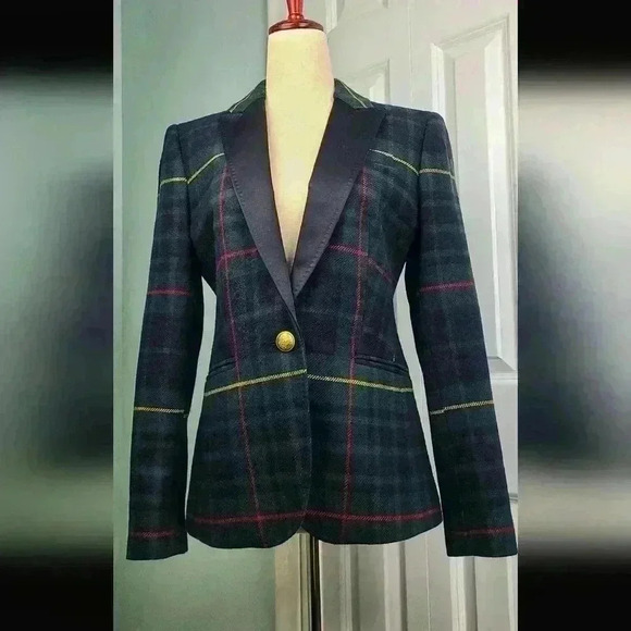 J crew collection green plaid blazer size xs 2 - Picture 1 of 16